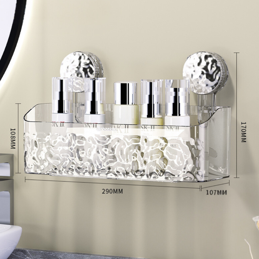 Robustes Saugnapf Wandregal für die Dusche. Praktische Aufbewahrung ohne Bohren für Duschgel & Co.