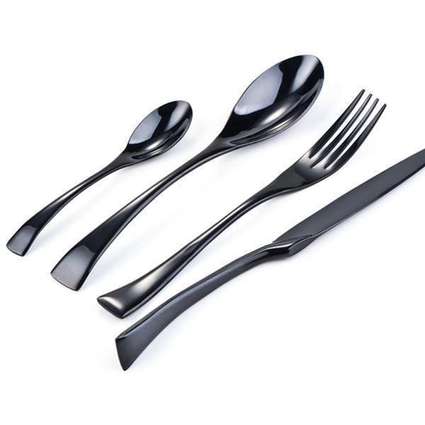 Premium Edelstahl Besteckset, farbenfroh, spülmaschinenfest. Modernes Design für jede Tischdekoration.