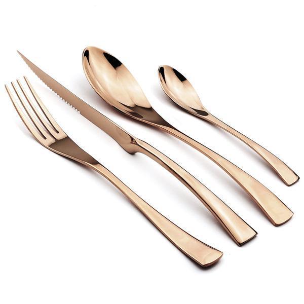 Trendiges rosafarbenes Edelstahl Besteckset, spülmaschinenfest. Modernes Design für eine lebendige Tischdeko.