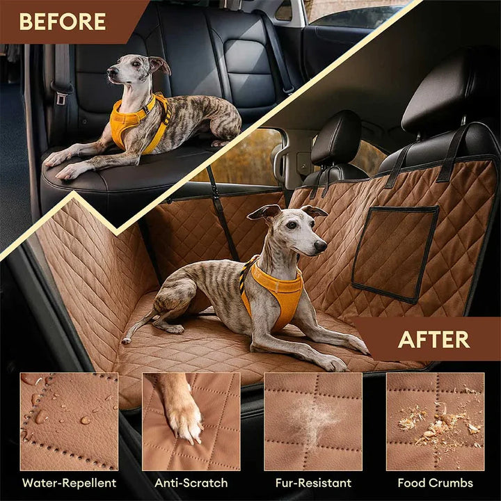 Hochwertige Kunstleder Autohängematte für Hunde, wasserdichter & kratzfester Rückbank-Schutz beim Transport.