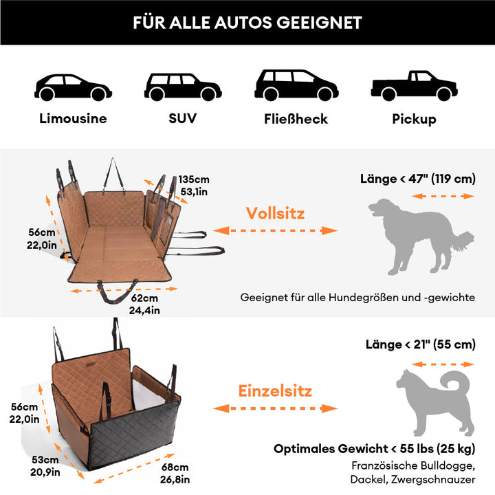 Stilvolle Kunstleder Autohängematte; wasserdichter Schutz der Rückbank für Hunde auf Reisen.
