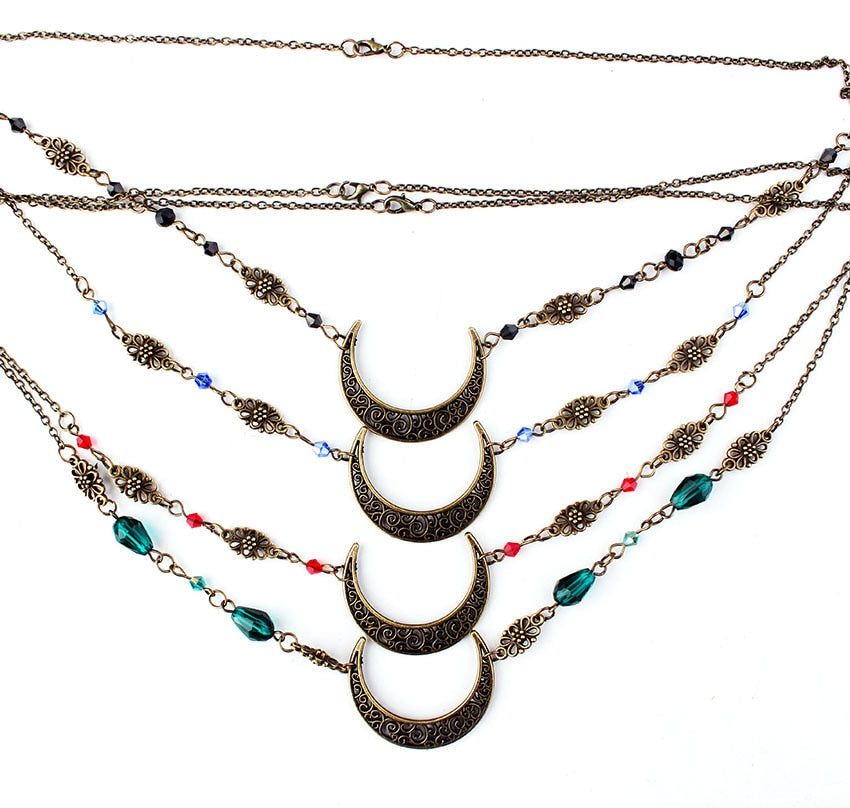 Exquisite Vintage Mondkopfkette, Damenschmuck, Boho-Stil, elegantes Metall-Haaraccessoire für Frauen.