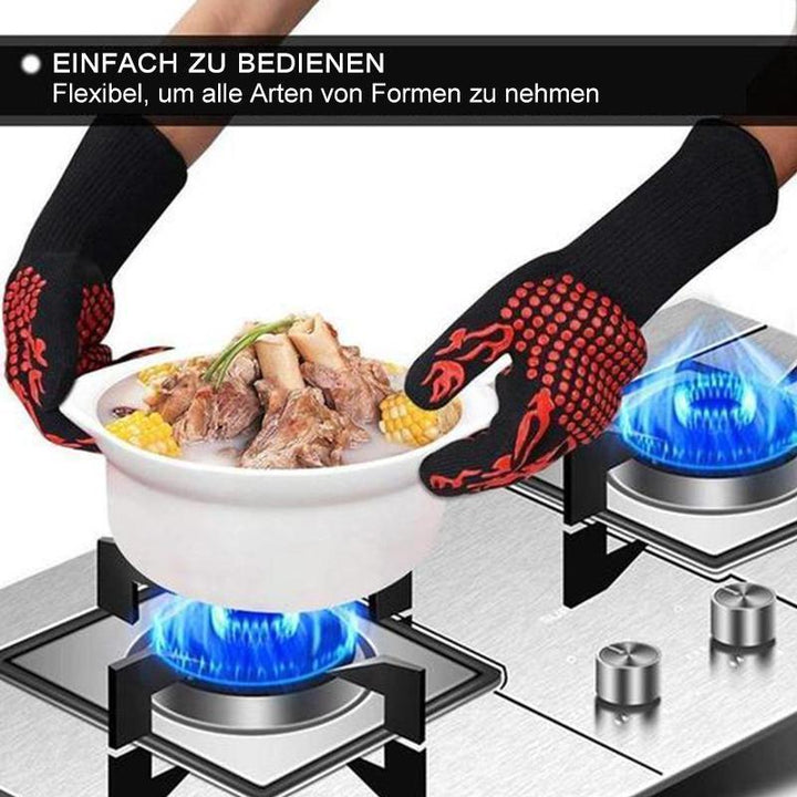 Ein Paar hitzebeständige Unisex Schutzhandschuhe, perfekt für sicheres Kochen, Backen und Grillen zu Hause.