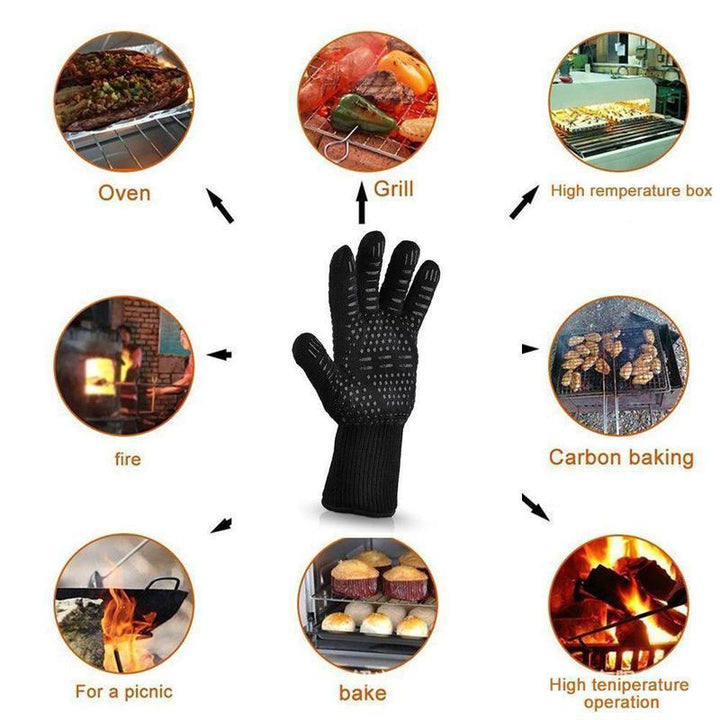 Detailansicht: Professioneller hitzebeständiger Grillhandschuh für sicheren Halt an heißen Rosten und Utensilien.
