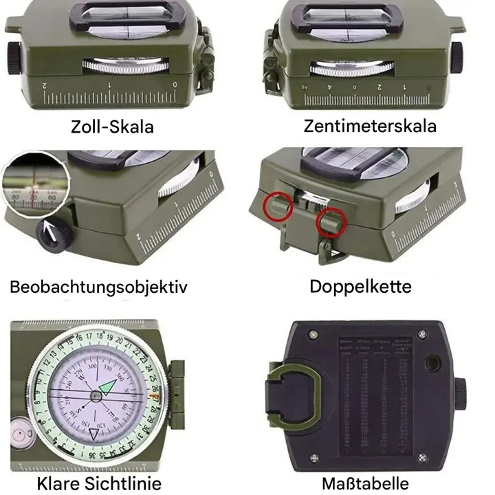 Profi Outdoor Kompass: kompaktes, ergonomisches Design mit Schutzklappe & Öse für sicheren Transport auf Touren.