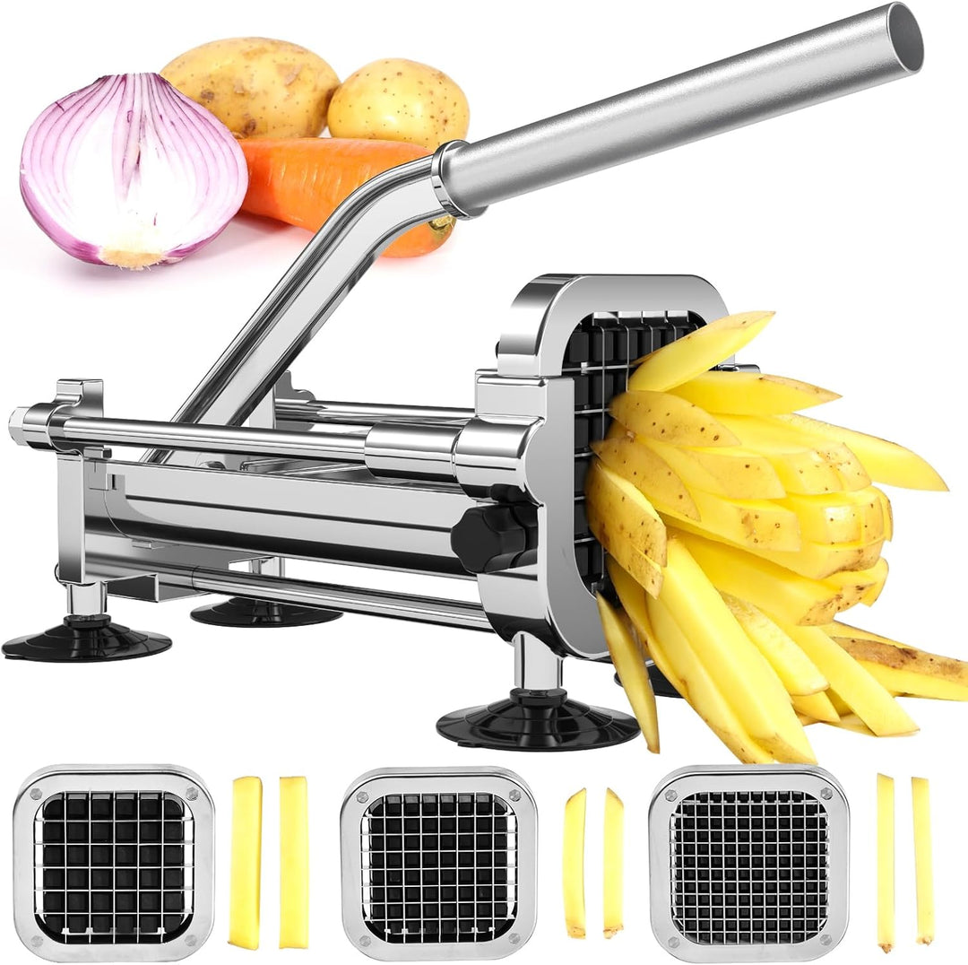 Professioneller Pommes-Schneider aus Edelstahl für perfekte, gleichmäßige Pommes Frites. Ideal für Kartoffeln & Gemüse.