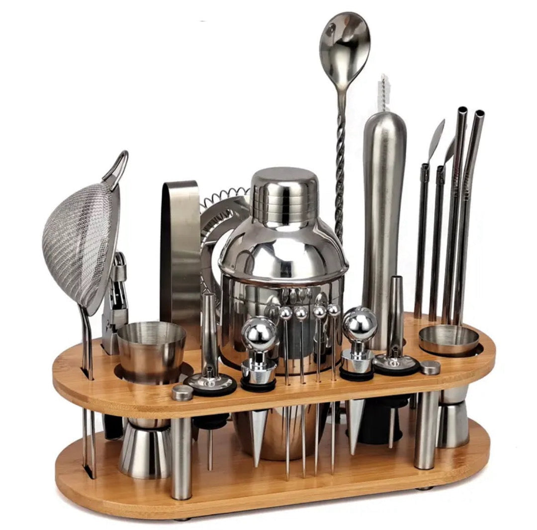 Professionelles 23-teiliges Bartender-Set aus Edelstahl für Cocktails. Ideales Barzubehör für Mixologie & Hausbar.