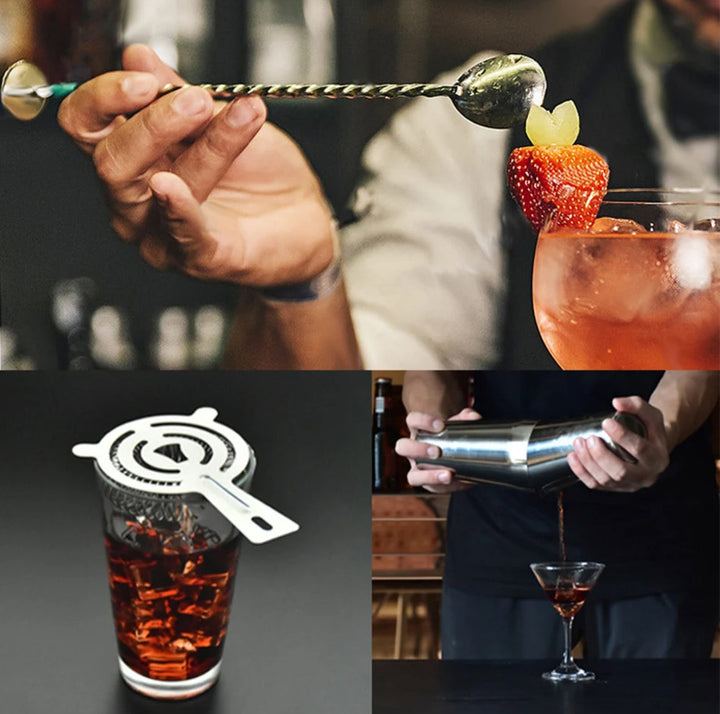 Edelstahl Cocktail-Set für die Hausbar. Professionelles 23-teiliges Bartender-Zubehör für exquisite Drinks.