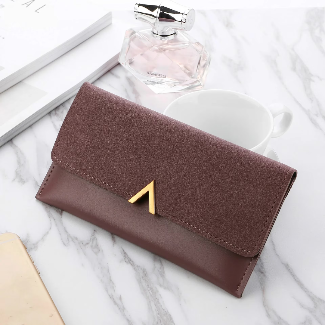 Geschenkidee: Stilvolle lange Unisex-Geldbörse, schwarz, mit Goldverschluss und praktischen Kartenfächern.
