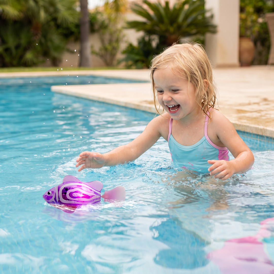 Farbenfrohes Badespielzeug Set: Leuchtende LED Schwimmfische für Kinder. Sorgt für endlosen Badespaß.