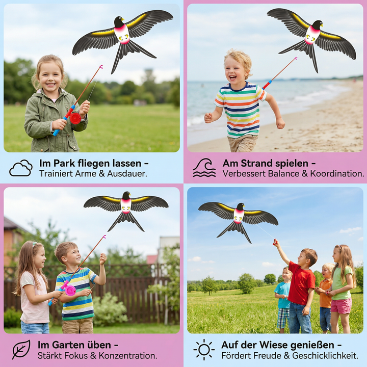 Leichter Flügel-Drachen für Kinder, einfach zu fliegen; fördert spielerisch Geschicklichkeit im Freien.