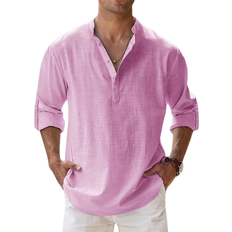 Zeitloses Herren Henley Langarmshirt in Schwarz, ideal für Freizeit & kühle Sommerabende.
