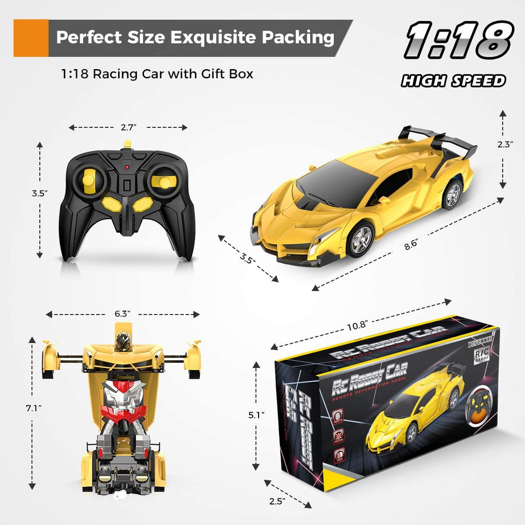 Jungen und Mädchen spielen mit diesem interaktiven RC Roboter Auto, das sich spielend leicht verwandelt. ABS Spielzeug.