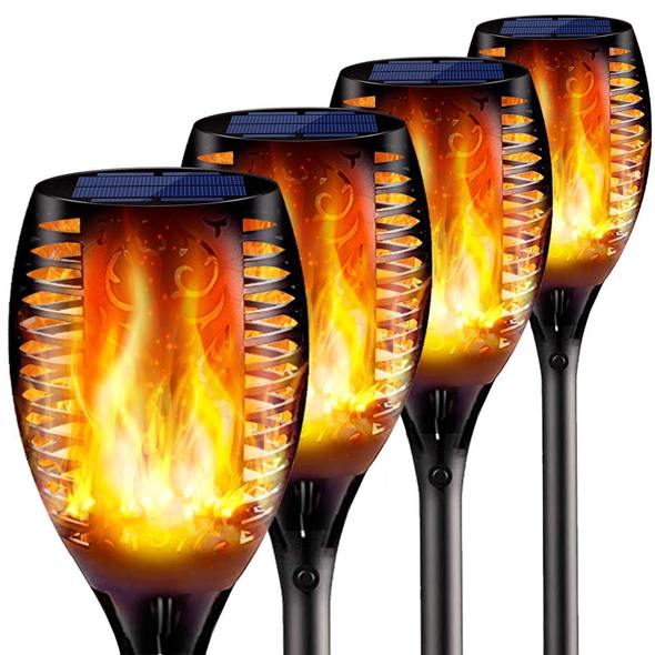 Wetterfeste Solar Flammen-Fackel (IP65) als stimmungsvolle LED Außenbeleuchtung für Gartenwege.