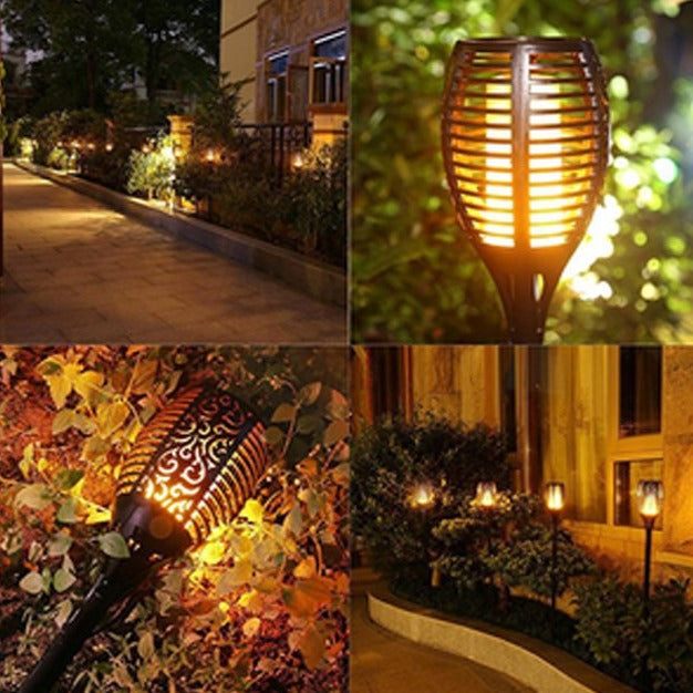 Faszinierender LED-Flammeneffekt der Solar-Fackel. Stimmungsvolles Dekorationslicht für Garten und Terrasse.