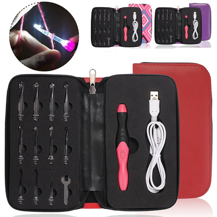 Ergonomische LED-Häkelnadeln im Set mit Beleuchtung für entspanntes Häkeln, ideal für Stricken & Crafting.