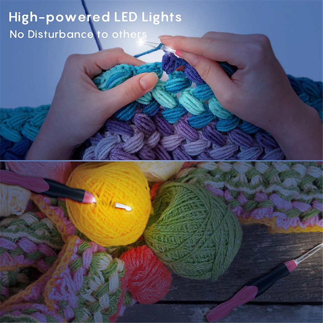 Wiederaufladbares LED-Häkelset mit 9 Nadeln; perfekt für alle, die Präzision beim Häkeln und DIY schätzen.