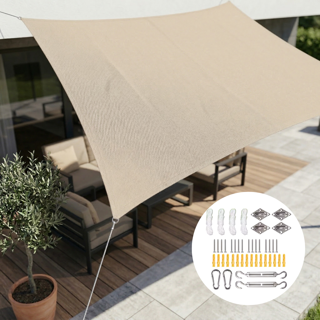 Modernes rechteckiges Sonnensegel, wasserdicht & UV-Schutz, stilvolle Beschattung für Garten und Balkon.
