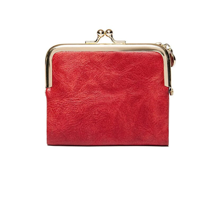 Rote Vintage Damen Geldbörse, Kussverschluss, stilvolle, kompakte Brieftasche, perfekt für Mode.