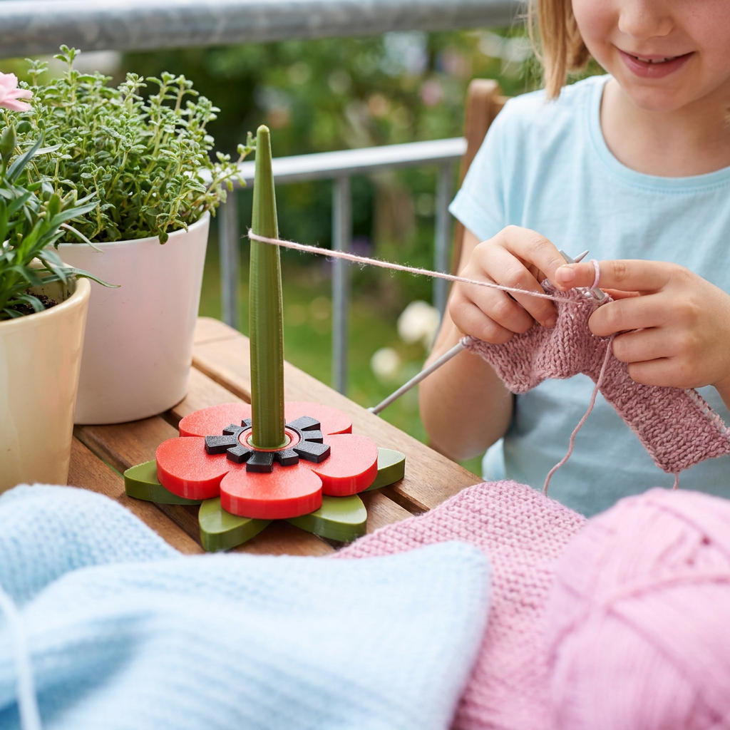 Vielseitiger Blumen Garnhalter, ideal für verschiedene Garne beim Stricken und Häkeln, schönes Design.