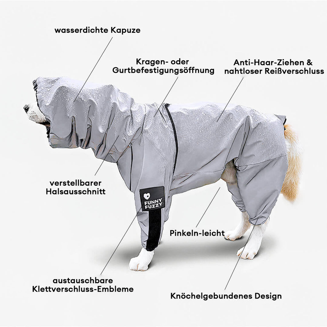 Leichter, wetterfester Hundemantel, reflektierend, perfekt für regnerische Spaziergänge mit dem Welpen.