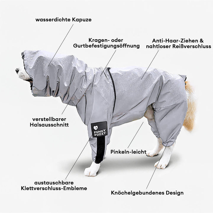 Leichter, wetterfester Hundemantel, reflektierend, perfekt für regnerische Spaziergänge mit dem Welpen.