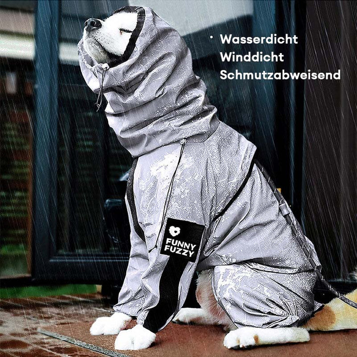Verstellbarer, reflektierender Hunderegenmantel, wetterfest und wasserdicht, für Komfort und Sicherheit.
