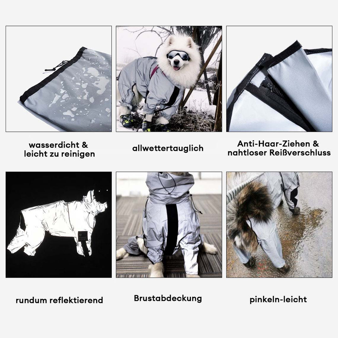 Sicherheits-Hundemantel: Wasserdicht, reflektierend, wetterfest für optimale Sichtbarkeit bei Nacht und Regen.