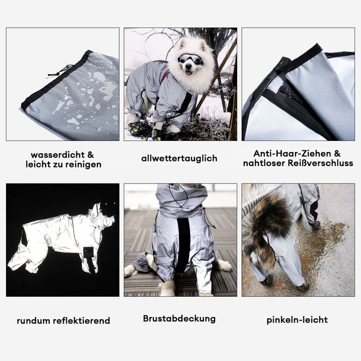 Sicherheits-Hundemantel: Wasserdicht, reflektierend, wetterfest für optimale Sichtbarkeit bei Nacht und Regen.