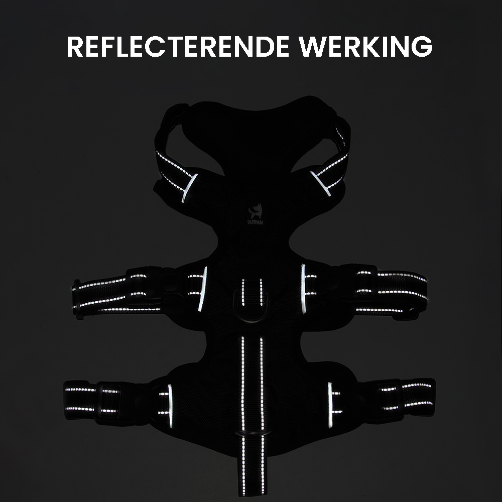 Ergonomisches Anti-Zieh-Hundegeschirr mit reflektierenden Elementen für gute Sichtbarkeit.