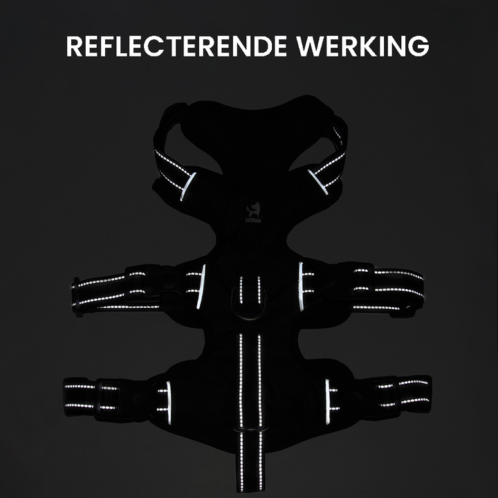 Ergonomisches Anti-Zieh-Hundegeschirr mit reflektierenden Elementen für gute Sichtbarkeit.