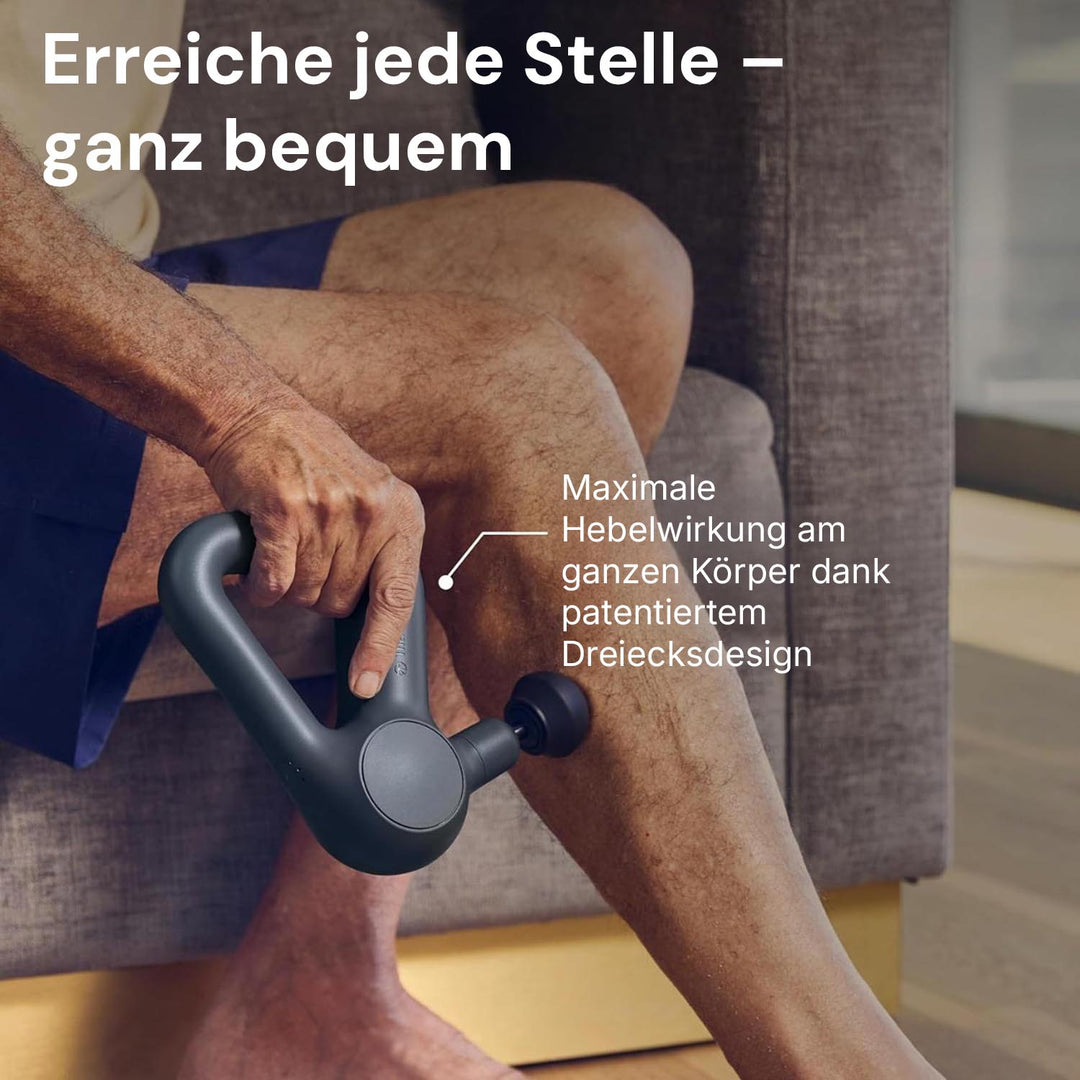 Handliche Massagepistole zur Perkussionsmassage der Muskeln, fördert Erholung und Wohlbefinden.