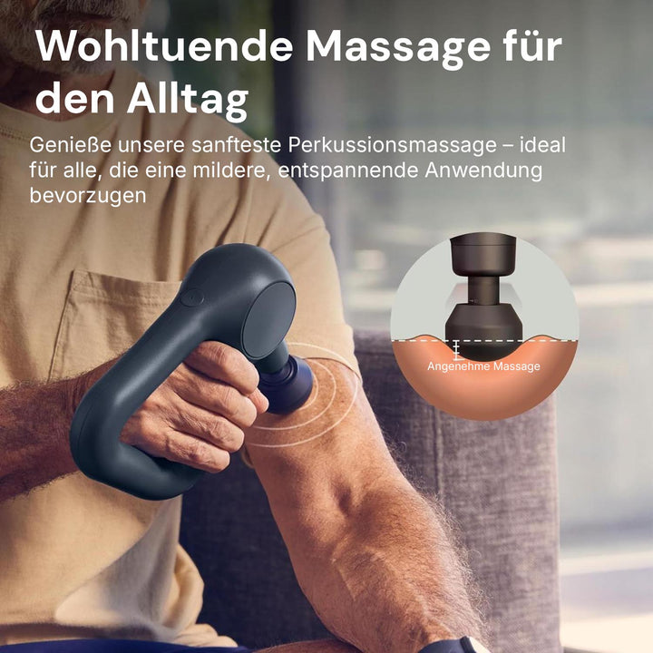 Kompakte Muskelmassagepistole zur Selbstmassage und Schmerzlinderung, leicht zu handhaben.