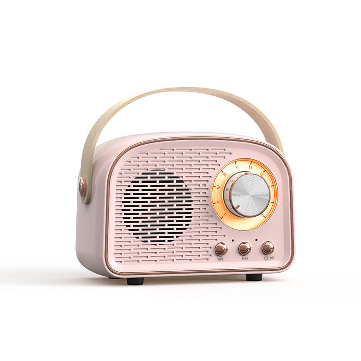 Stilvoller Vintage Bluetooth Lautsprecher, tragbar und dekorativ, ideal für Zuhause oder Reise.