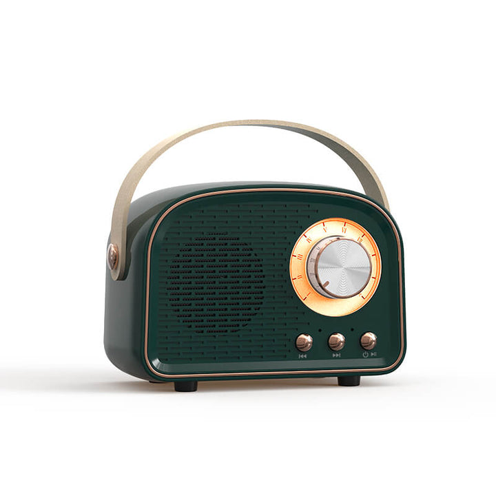 Kleiner tragbarer Retro Bluetooth Lautsprecher, ideal für unterwegs, im authentischen Vintage-Look.