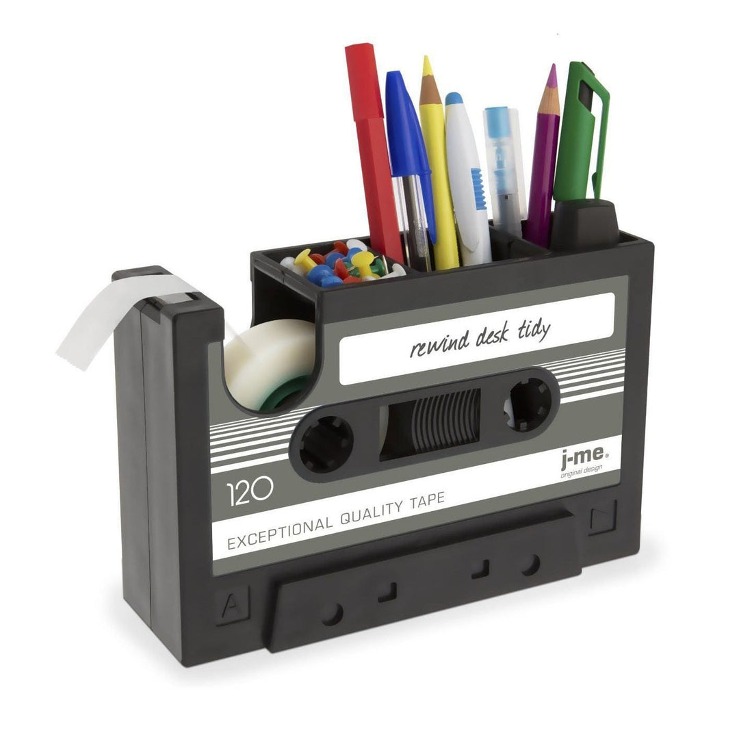 Retro Kassetten Stifthalter & Bandabroller für den Schreibtisch, stilvoller Vintage Büro-Organizer für Schreibwaren.