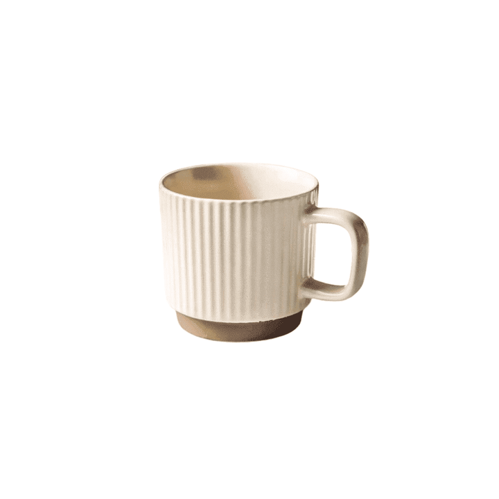 Retro Keramikbecher für stilvollen Morgenkaffee in der Küche. Erhältlich in Beige, Blau, Grün.