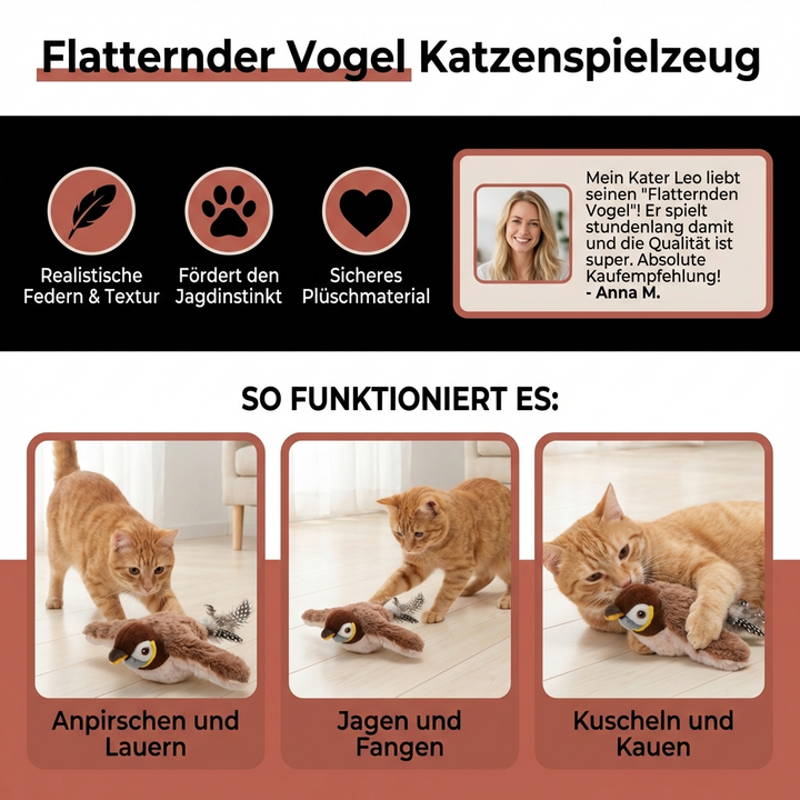 Dynamisches Vogel Katzenspielzeug fördert Bewegung & den natürlichen Jagdinstinkt Ihrer Hauskatze effektiv.