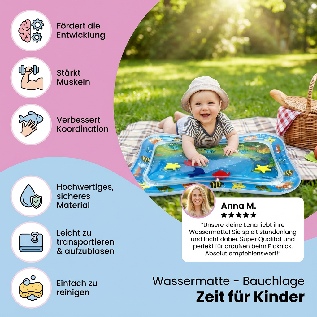 Pädagogische Baby Wassermatte: Ideales Geschenk zur Förderung der frühkindlichen Entwicklung & spielerischen Bauchlage.