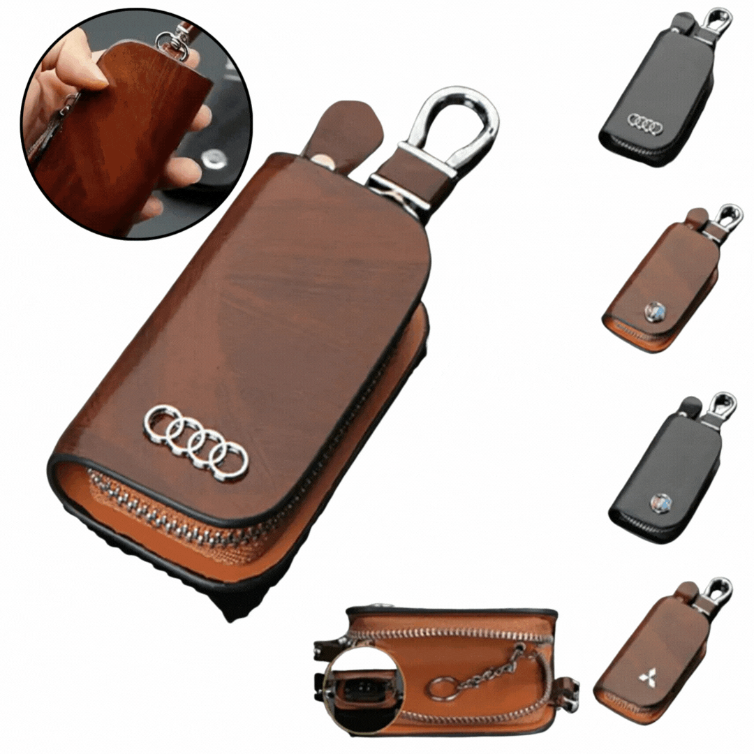 RFID Autoschlüssel Etui in Schwarz schützt Keyless-Go vor Diebstahl. Sichere Funkschutz Hülle aus Leder.