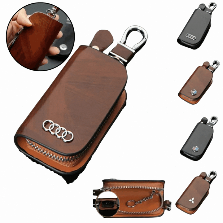 RFID Autoschlüssel Etui in Schwarz schützt Keyless-Go vor Diebstahl. Sichere Funkschutz Hülle aus Leder.