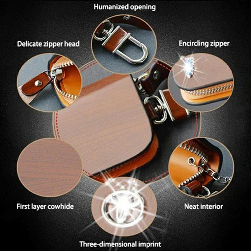 Braunes Leder RFID Autoschlüssel Etui für Keyless-Go Diebstahlschutz. Kompakte Funkschutz Hülle.