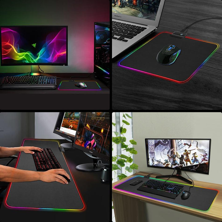 RGB Mauspad beleuchtet, ideal für Gaming & Büro. Rutschfest, wasserfest, schwarz.