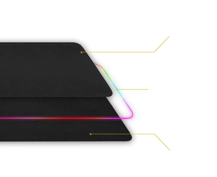 Rutschfestes RGB Gaming Mauspad, beleuchtet, schwarz. Optimiert für E-Sport, präzise Steuerung.