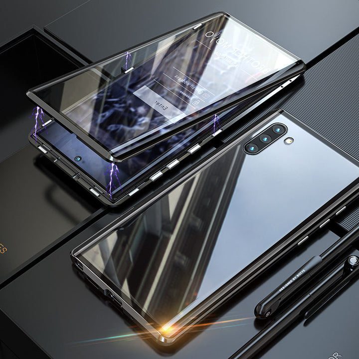 Robuste, doppelseitige Magnet Handyhülle mit gehärtetem Glas für vollen Smartphone-Schutz.
