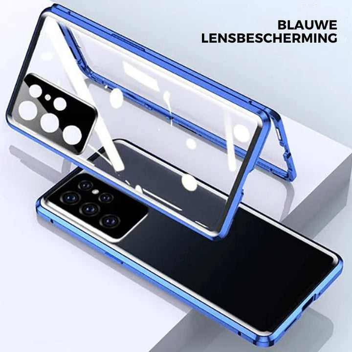 Robuste Magnet Handyhülle, doppelseitig, mit gehärtetem Glas und Metallrahmen für Smartphone-Vollschutz.