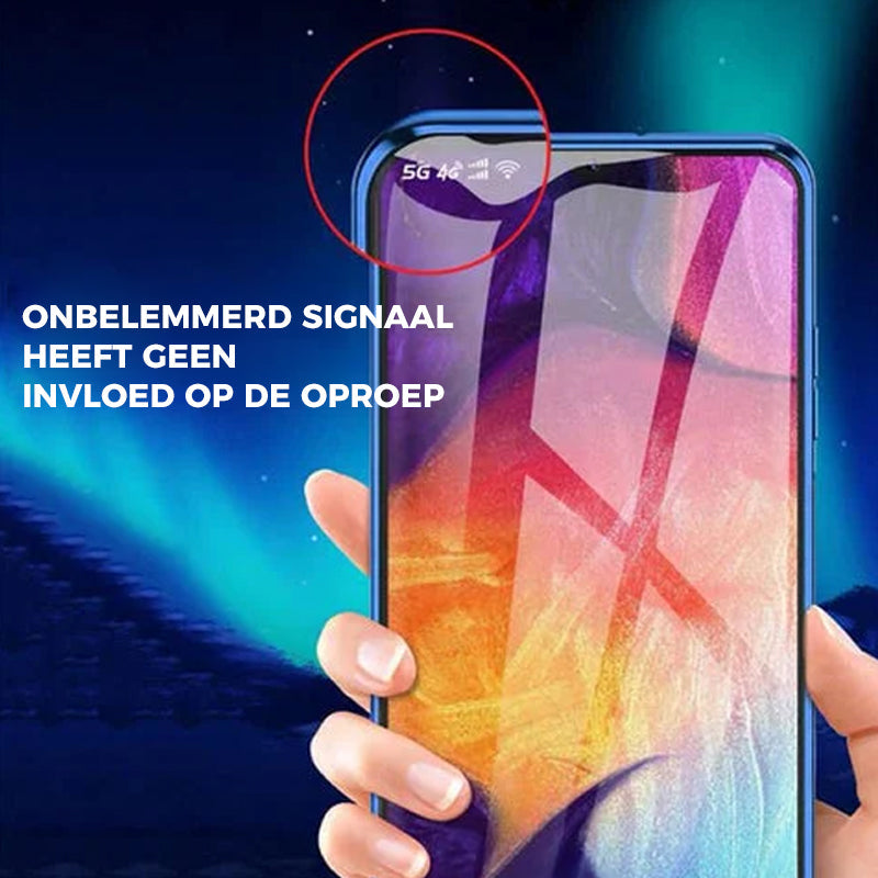 Stoßfeste, doppelseitige Magnet Handyhülle für Smartphones, mit gehärtetem Glas und Metallrückendeckel.