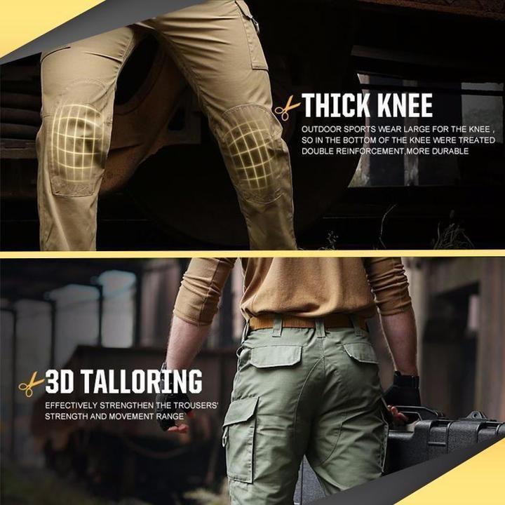 Detailaufnahme einer grauen Herren Wanderhose, zeigt wasserdichtes Material, Verstärkungen und praktische Taschen.