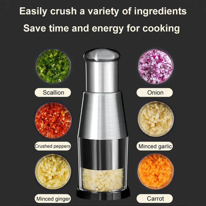 Stabile Knoblauchpresse aus rostfreiem Edelstahl. Ideales Küchenutensil zum einfachen Zerkleinern von Knoblauch.
