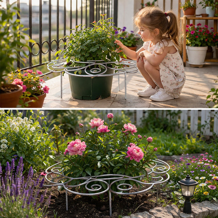 Wetterfeste, handgefertigte Metall-Pflanzenstütze als Gartenhilfe für gesunde Blumen und Kräuter.